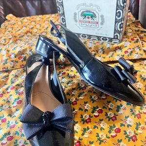 J.Renee Glossy Black Bow Slingback Heels